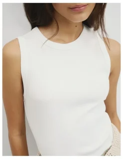Country Road Australian Cotton High Neck Tank in White
