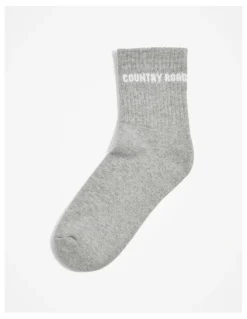 Country Road Australian Cotton Blend CR Sport Quarter Crew Sock in Grey Marle