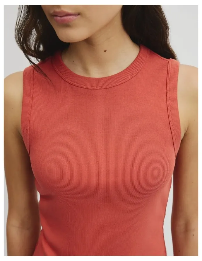 Country Road Australian Cotton High Neck Tank in Barn Red