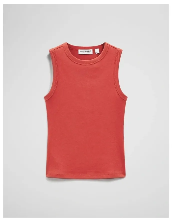 Country Road Australian Cotton High Neck Tank in Barn Red