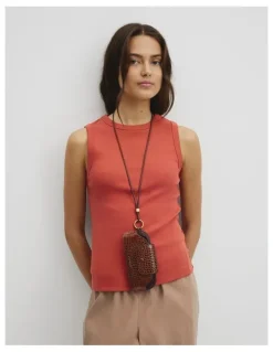 Country Road Australian Cotton High Neck Tank in Barn Red