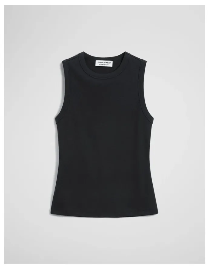 Country Road Australian Cotton High Neck Tank in Black