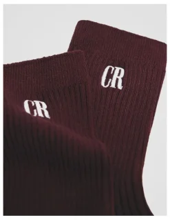 Country Road Australian Cotton Blend Cr Ribbed Three Quarter Crew Sock in Claret