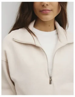 Country Road Australian Cotton Funnel Neck Sweat in Almond Marle