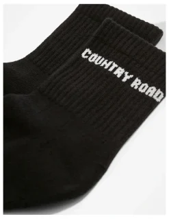 Country Road Australian Cotton Blend CR Sport Quarter Crew Sock in Black