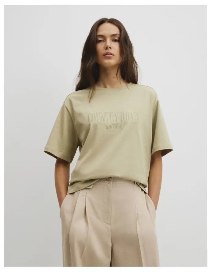 Country Road Australian Cotton Cr T-shirt in Dusty Sage