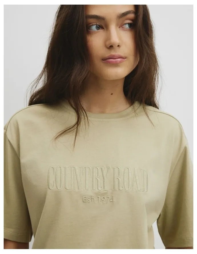 Country Road Australian Cotton Cr T-shirt in Dusty Sage