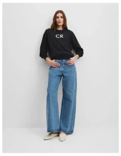 Country Road Australian Cotton CR Logo Sweat in Black