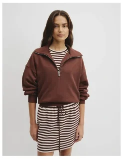 Country Road Australian Cotton Funnel Neck Sweat in Ember Marle