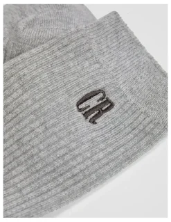 Country Road Australian Cotton Blend CR Ribbed Three Quarter Crew Sock in Grey Marle