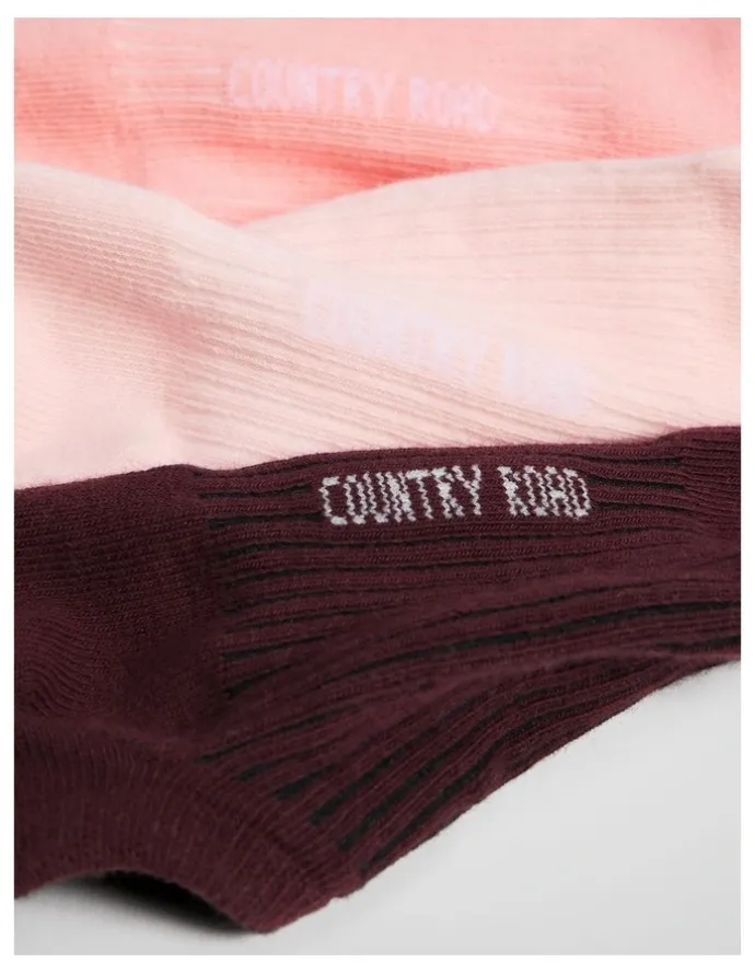 Country Road Australian Cotton Rib No-show Sock Pack Of 3 in Strawberry