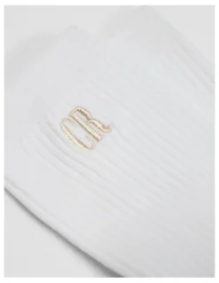 Country Road Australian Cotton Blend CR Ribbed Three Quarter Crew Sock in White