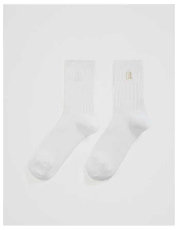 Country Road Australian Cotton Blend CR Ribbed Three Quarter Crew Sock in White