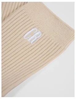 Country Road Australian Cotton Blend CR Ribbed Three Quarter Crew Sock in Pebble