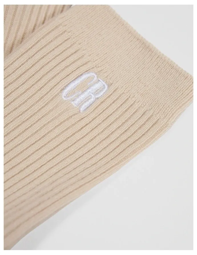 Country Road Australian Cotton Blend CR Ribbed Three Quarter Crew Sock in Pebble