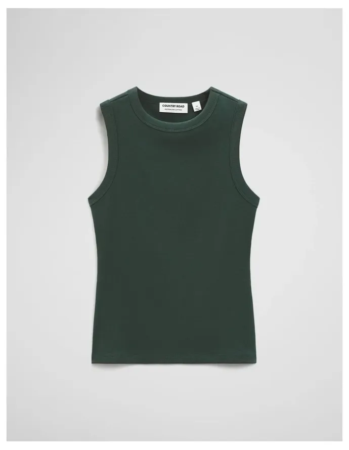 Country Road Australian Cotton High Neck Tank in Evergreen