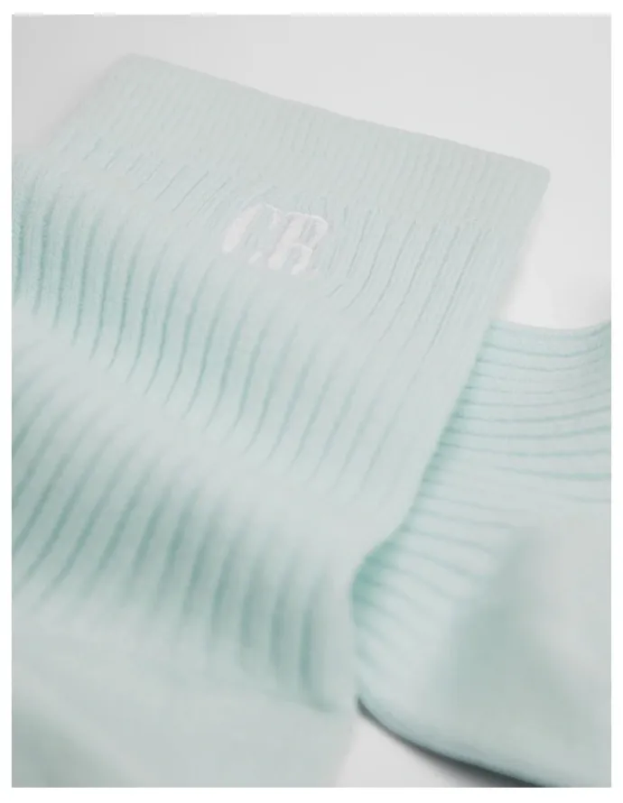 Country Road Australian Cotton Blend Cr Ribbed Three Quarter Crew Sock in Light Turquoise