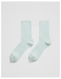 Country Road Australian Cotton Blend Cr Ribbed Three Quarter Crew Sock in Light Turquoise