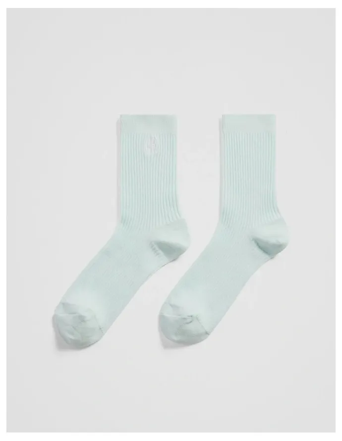 Country Road Australian Cotton Blend Cr Ribbed Three Quarter Crew Sock in Light Turquoise