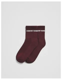 Country Road Australian Cotton Blend Cr Sport Quarter Crew Sock in Claret