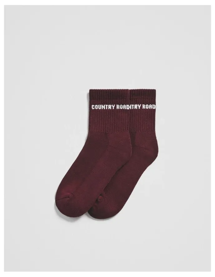 Country Road Australian Cotton Blend Cr Sport Quarter Crew Sock in Claret