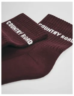 Country Road Australian Cotton Blend Cr Sport Quarter Crew Sock in Claret