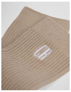 Country Road Australian Cotton Blend CR Ribbed Three Quarter Crew Sock in Cobblestone