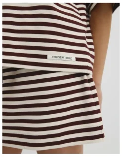 Country Road Australian Cotton Blend Stripe Boxy T-shirt in Umber Stripe