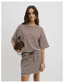 Country Road Australian Cotton Blend Stripe Boxy T-shirt in Umber Stripe