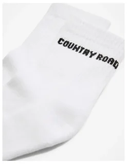 Country Road Australian Cotton Blend CR Sport Quarter Crew Sock in White