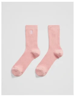 Country Road Australian Cotton Blend Cr Ribbed Three Quarter Crew Sock in Strawberry
