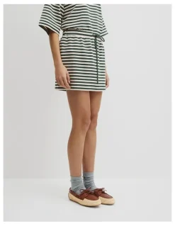 Country Road Australian Cotton Blend Stripe Jersey Skirt in Evergreen Stripe