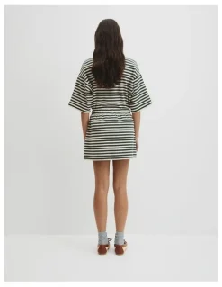 Country Road Australian Cotton Blend Stripe Jersey Skirt in Evergreen Stripe
