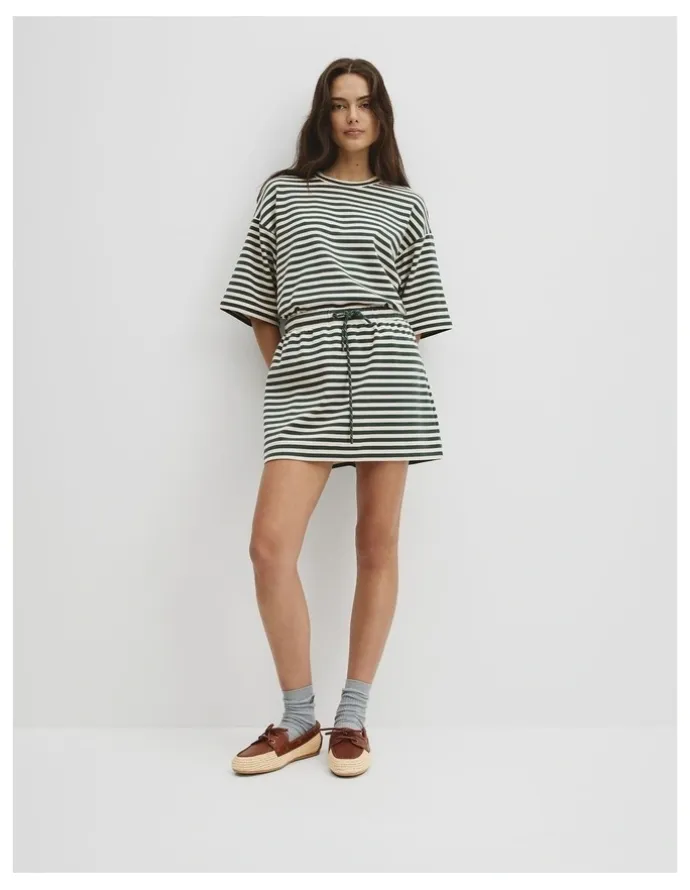 Country Road Australian Cotton Blend Stripe Jersey Skirt in Evergreen Stripe