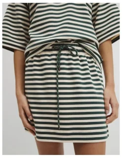Country Road Australian Cotton Blend Stripe Jersey Skirt in Evergreen Stripe