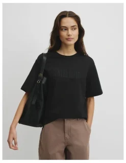 Country Road Australian Cotton Cr T-shirt in Black