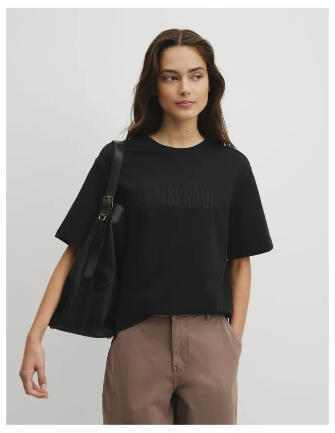 Country Road Australian Cotton Cr T-shirt in Black