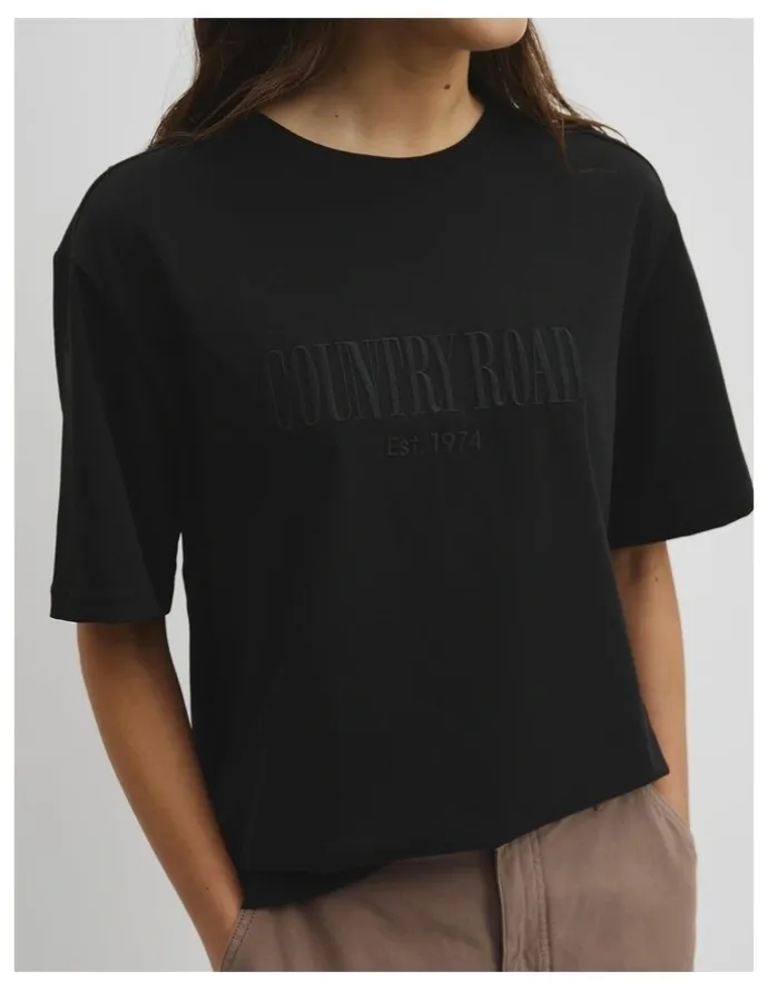 Country Road Australian Cotton Cr T-shirt in Black