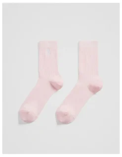 Country Road Australian Cotton Blend Cr Ribbed Three Quarter Crew Sock in Blossom Pink
