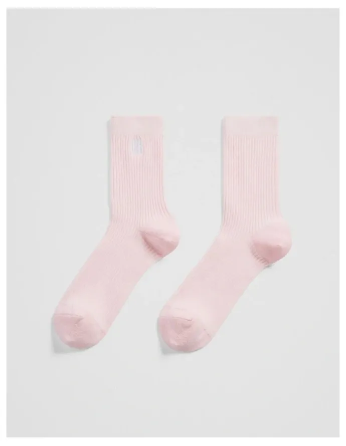 Country Road Australian Cotton Blend Cr Ribbed Three Quarter Crew Sock in Blossom Pink