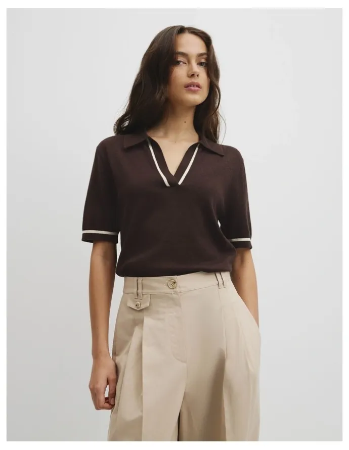 Country Road Cashmere Blend Short Sleeve Knit in Cocoa Bean