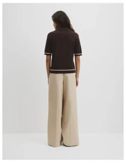 Country Road Cashmere Blend Short Sleeve Knit in Cocoa Bean