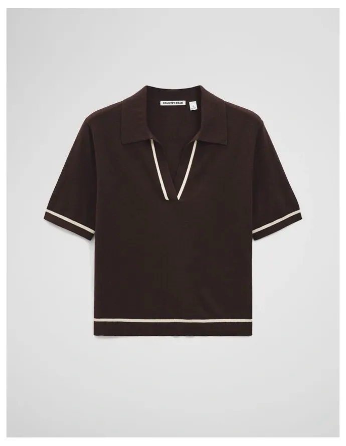 Country Road Cashmere Blend Short Sleeve Knit in Cocoa Bean