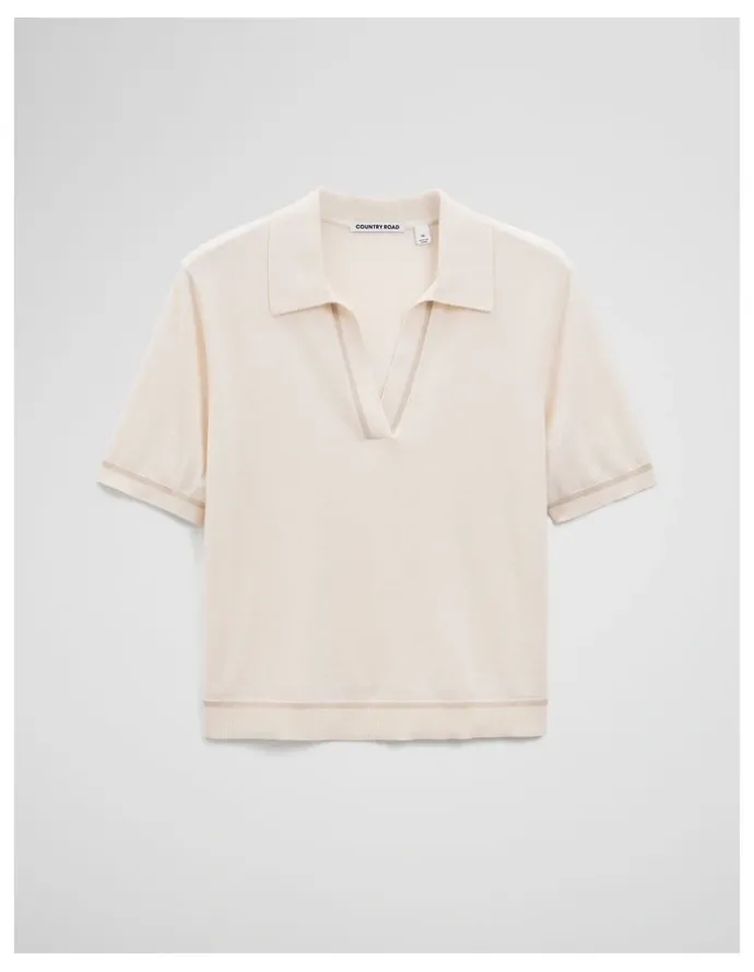 Country Road Cashmere Blend Short Sleeve Knit in Almond