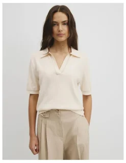 Country Road Cashmere Blend Short Sleeve Knit in Almond