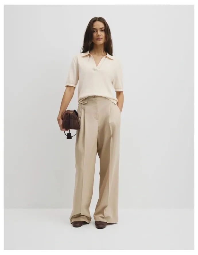 Country Road Cashmere Blend Short Sleeve Knit in Almond