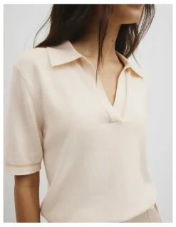 Country Road Cashmere Blend Short Sleeve Knit in Almond