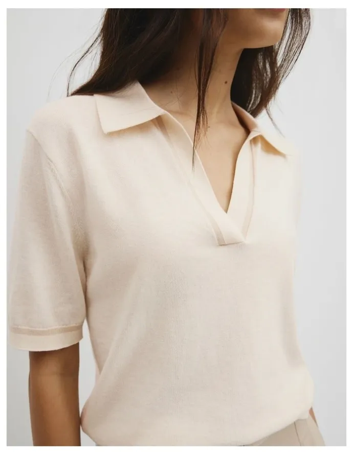 Country Road Cashmere Blend Short Sleeve Knit in Almond