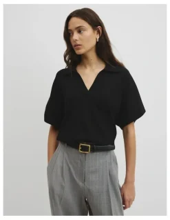 Country Road Compact Knit Polo in Black