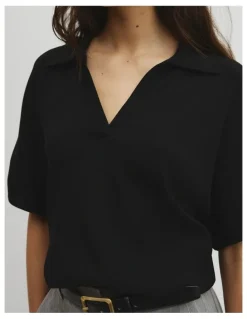 Country Road Compact Knit Polo in Black